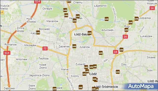 mapa Julianów gmina Łódź, Julianów gmina Łódź na mapie Targeo