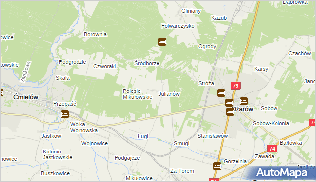 mapa Julianów gmina Ożarów, Julianów gmina Ożarów na mapie Targeo
