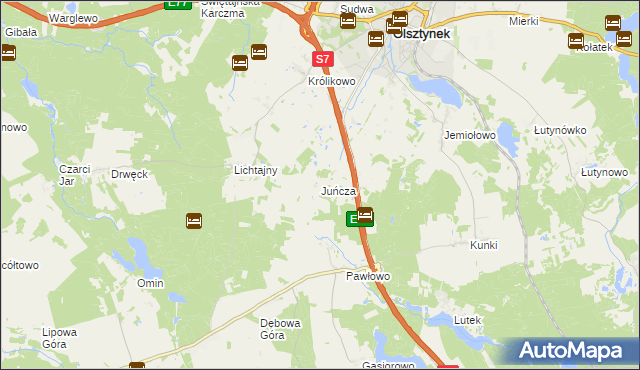 mapa Juńcza gmina Olsztynek, Juńcza gmina Olsztynek na mapie Targeo