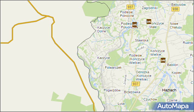 mapa Kaczyce gmina Zebrzydowice, Kaczyce gmina Zebrzydowice na mapie Targeo