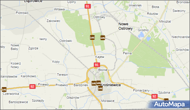 mapa Kajew gmina Krośniewice, Kajew gmina Krośniewice na mapie Targeo