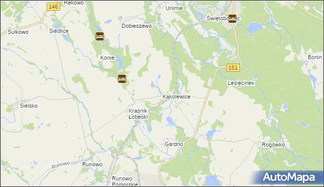 mapa Kąkolewice gmina Węgorzyno, Kąkolewice gmina Węgorzyno na mapie Targeo