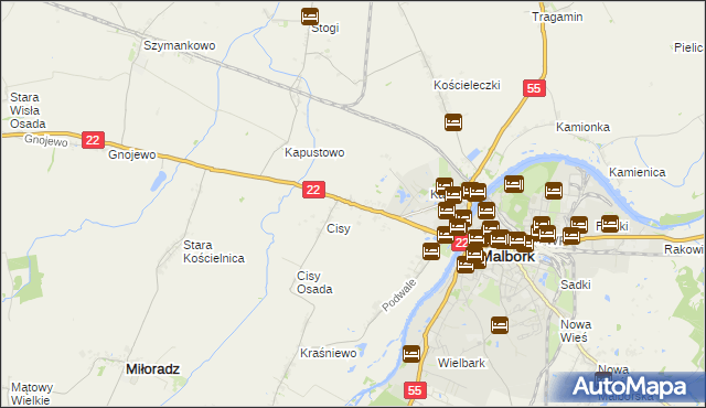 mapa Kałdowo gmina Malbork, Kałdowo gmina Malbork na mapie Targeo