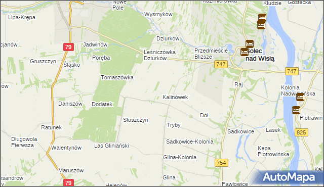 mapa Kalinówek gmina Solec nad Wisłą, Kalinówek gmina Solec nad Wisłą na mapie Targeo