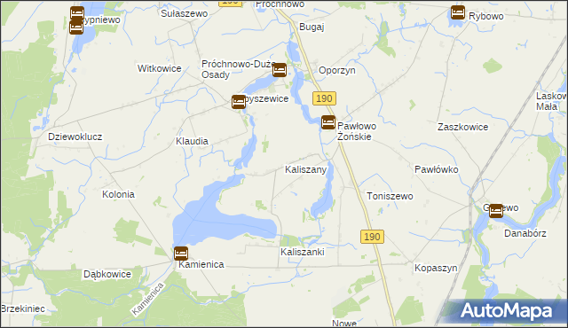 mapa Kaliszany gmina Wągrowiec, Kaliszany gmina Wągrowiec na mapie Targeo