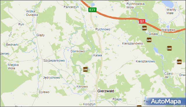 mapa Kalwa gmina Grunwald, Kalwa gmina Grunwald na mapie Targeo