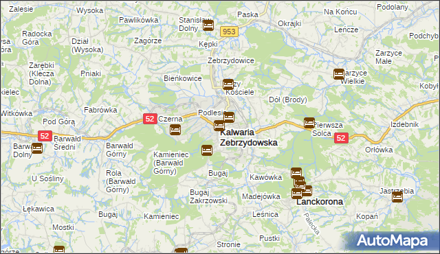 mapa Kalwaria Zebrzydowska, Kalwaria Zebrzydowska na mapie Targeo