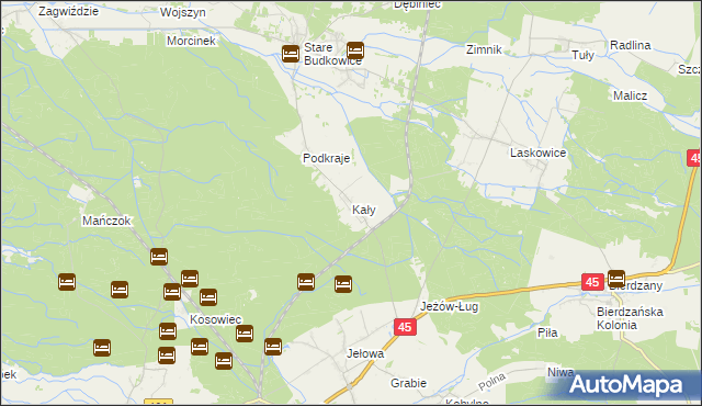 mapa Kały gmina Murów, Kały gmina Murów na mapie Targeo