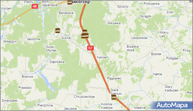 mapa Kamień gmina Białobrzegi, Kamień gmina Białobrzegi na mapie Targeo