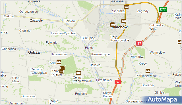 mapa Kamieńczyce gmina Miechów, Kamieńczyce gmina Miechów na mapie Targeo