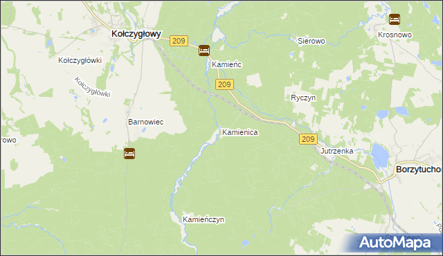 mapa Kamienica gmina Borzytuchom, Kamienica gmina Borzytuchom na mapie Targeo