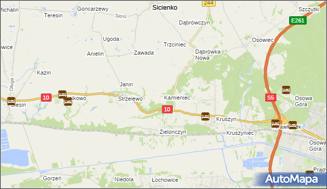 mapa Kamieniec gmina Sicienko, Kamieniec gmina Sicienko na mapie Targeo