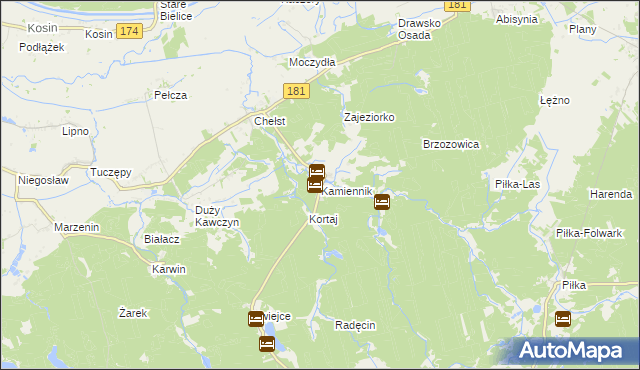 mapa Kamiennik gmina Drawsko, Kamiennik gmina Drawsko na mapie Targeo