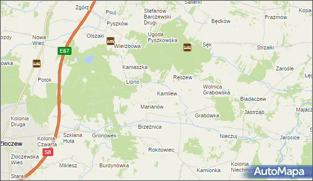 mapa Kamilew gmina Burzenin, Kamilew gmina Burzenin na mapie Targeo