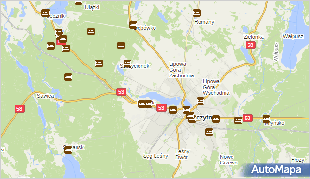 mapa Kamionek gmina Szczytno, Kamionek gmina Szczytno na mapie Targeo