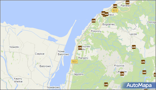 mapa Kamionek Wielki gmina Tolkmicko, Kamionek Wielki gmina Tolkmicko na mapie Targeo