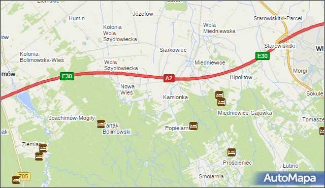 mapa Kamionka gmina Wiskitki, Kamionka gmina Wiskitki na mapie Targeo