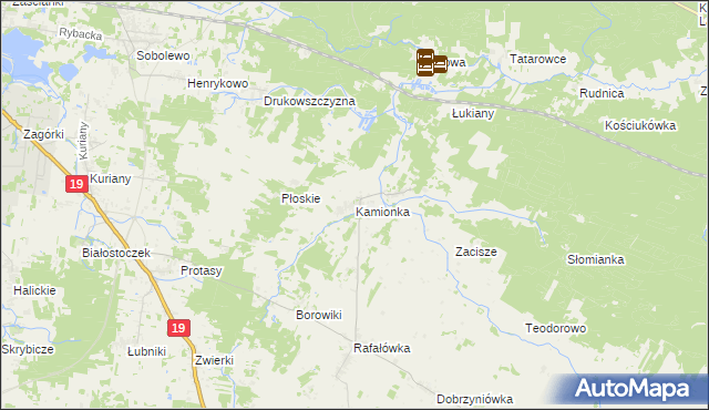 mapa Kamionka gmina Zabłudów, Kamionka gmina Zabłudów na mapie Targeo