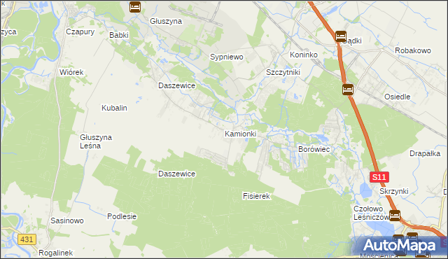 mapa Kamionki gmina Kórnik, Kamionki gmina Kórnik na mapie Targeo