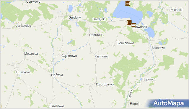 mapa Kamionki gmina Kozłowo, Kamionki gmina Kozłowo na mapie Targeo