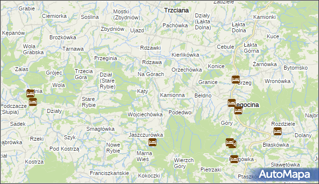 mapa Kamionna gmina Trzciana, Kamionna gmina Trzciana na mapie Targeo