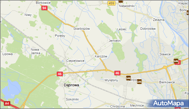 mapa Karczów gmina Dąbrowa, Karczów gmina Dąbrowa na mapie Targeo
