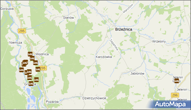 mapa Karczówka gmina Brzeźnica, Karczówka gmina Brzeźnica na mapie Targeo
