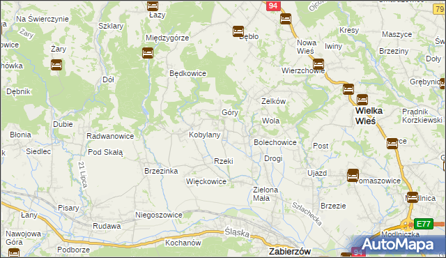 mapa Karniowice gmina Zabierzów, Karniowice gmina Zabierzów na mapie Targeo