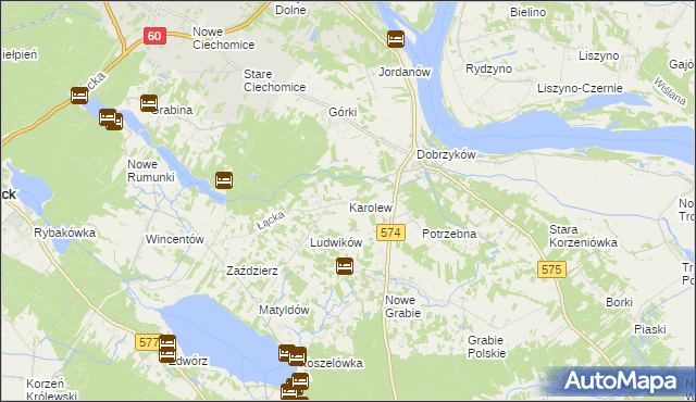 mapa Karolew gmina Gąbin, Karolew gmina Gąbin na mapie Targeo