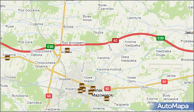 mapa Karolina gmina Mińsk Mazowiecki, Karolina gmina Mińsk Mazowiecki na mapie Targeo