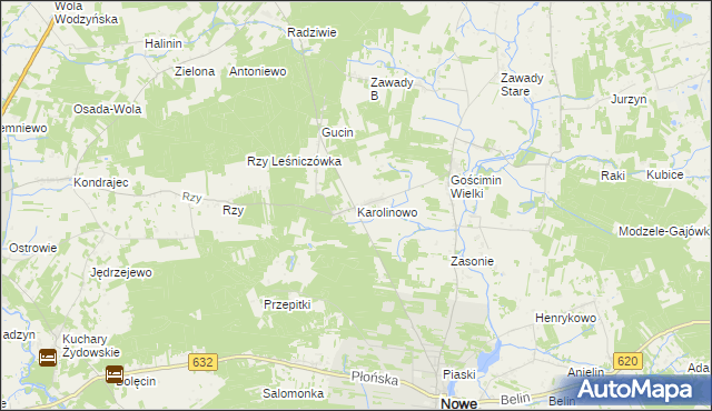 mapa Karolinowo gmina Nowe Miasto, Karolinowo gmina Nowe Miasto na mapie Targeo