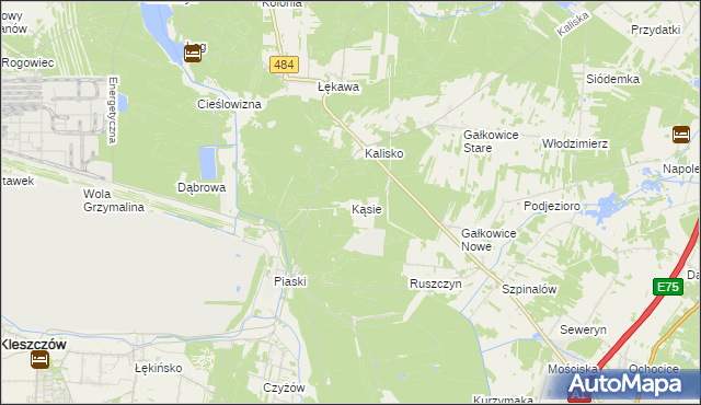 mapa Kąsie gmina Bełchatów, Kąsie gmina Bełchatów na mapie Targeo