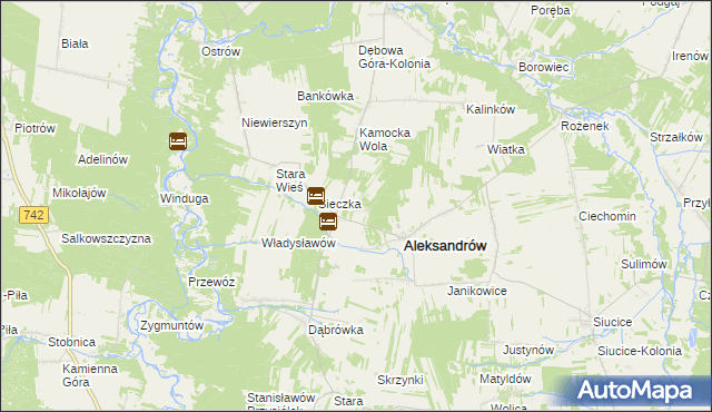 mapa Kawęczyn gmina Aleksandrów, Kawęczyn gmina Aleksandrów na mapie Targeo