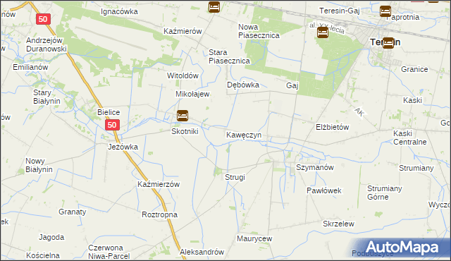 mapa Kawęczyn gmina Teresin, Kawęczyn gmina Teresin na mapie Targeo