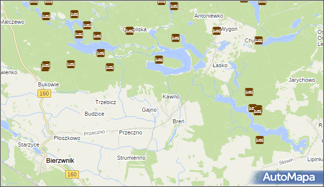 mapa Kawno gmina Bierzwnik, Kawno gmina Bierzwnik na mapie Targeo