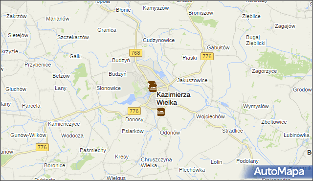 mapa Kazimierza Wielka, Kazimierza Wielka na mapie Targeo