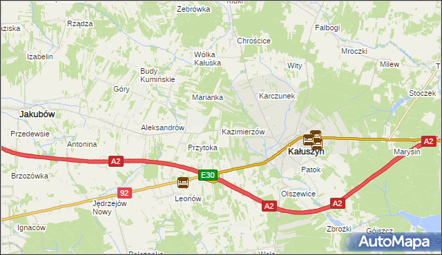 mapa Kazimierzów gmina Kałuszyn, Kazimierzów gmina Kałuszyn na mapie Targeo