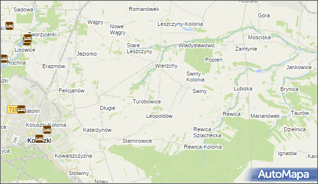 mapa Kazimierzów gmina Koluszki, Kazimierzów gmina Koluszki na mapie Targeo