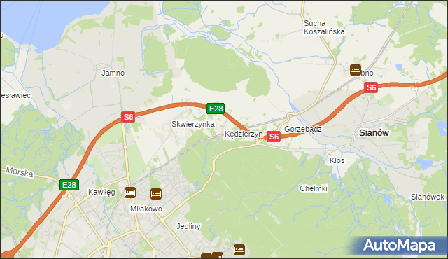 mapa Kędzierzyn gmina Sianów, Kędzierzyn gmina Sianów na mapie Targeo