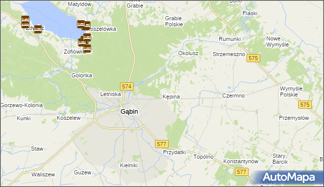 mapa Kępina gmina Gąbin, Kępina gmina Gąbin na mapie Targeo