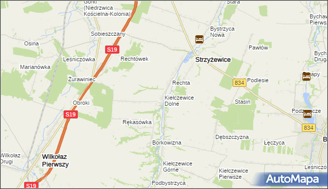 mapa Kiełczewice Dolne, Kiełczewice Dolne na mapie Targeo