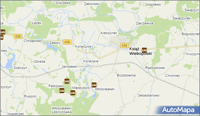mapa Kiełczyn gmina Książ Wielkopolski, Kiełczyn gmina Książ Wielkopolski na mapie Targeo