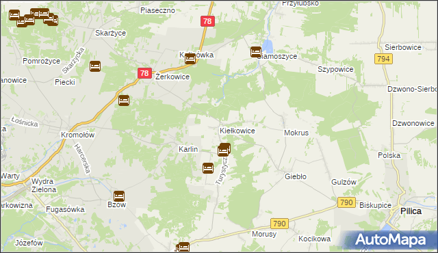 mapa Kiełkowice, Kiełkowice na mapie Targeo