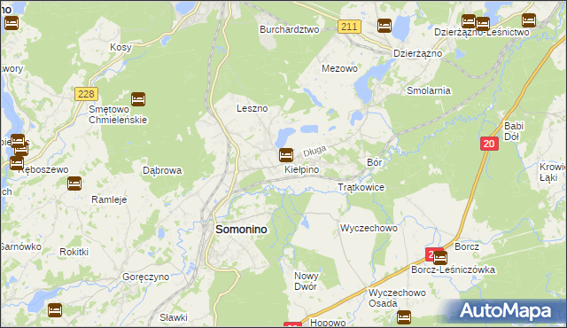 mapa Kiełpino gmina Kartuzy, Kiełpino gmina Kartuzy na mapie Targeo