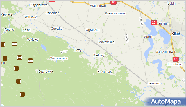 mapa Kiełpiny gmina Czernikowo, Kiełpiny gmina Czernikowo na mapie Targeo