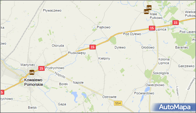 mapa Kiełpiny gmina Kowalewo Pomorskie, Kiełpiny gmina Kowalewo Pomorskie na mapie Targeo