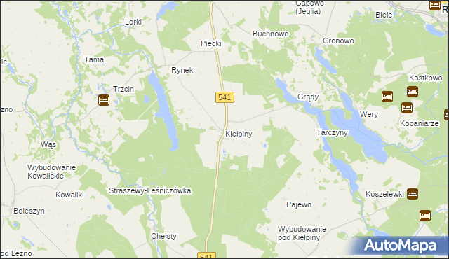 mapa Kiełpiny gmina Lidzbark, Kiełpiny gmina Lidzbark na mapie Targeo