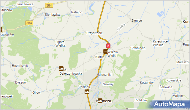 mapa Kietlin gmina Niemcza, Kietlin gmina Niemcza na mapie Targeo