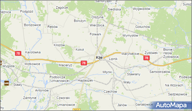 mapa Kije powiat pińczowski, Kije powiat pińczowski na mapie Targeo