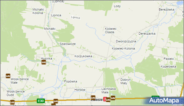 mapa Kijowiec gmina Zalesie, Kijowiec gmina Zalesie na mapie Targeo